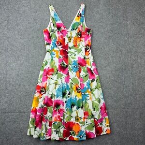 Ralph Lauren Dress Womens 6 Floral V-Neck Fit Flare Cotton Summer Party LRL